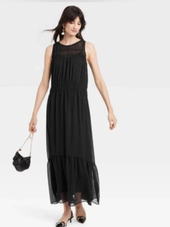 a new day Dresses & Skirts - A New Day Black Sheer Chiffon Maxi Dress Sleeveless Boho High neck
